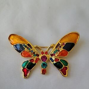 Vintage Don Lin Crystal And Enamel Butterfly Brooch